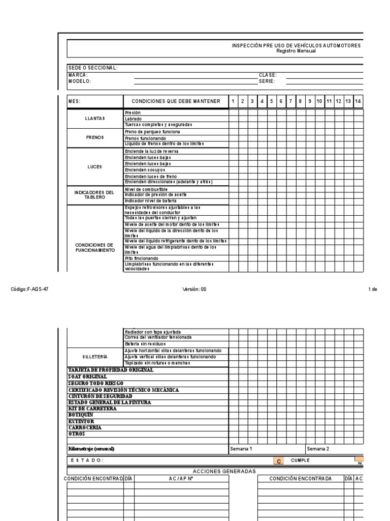 Inspección Pre Uso de Vehículos | PDF | Bienes manufacturados | Vehículos