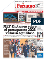 El Peruano: MEF: Dictamen Sobre El Presupuesto 2023 Vulnera Equilibrio