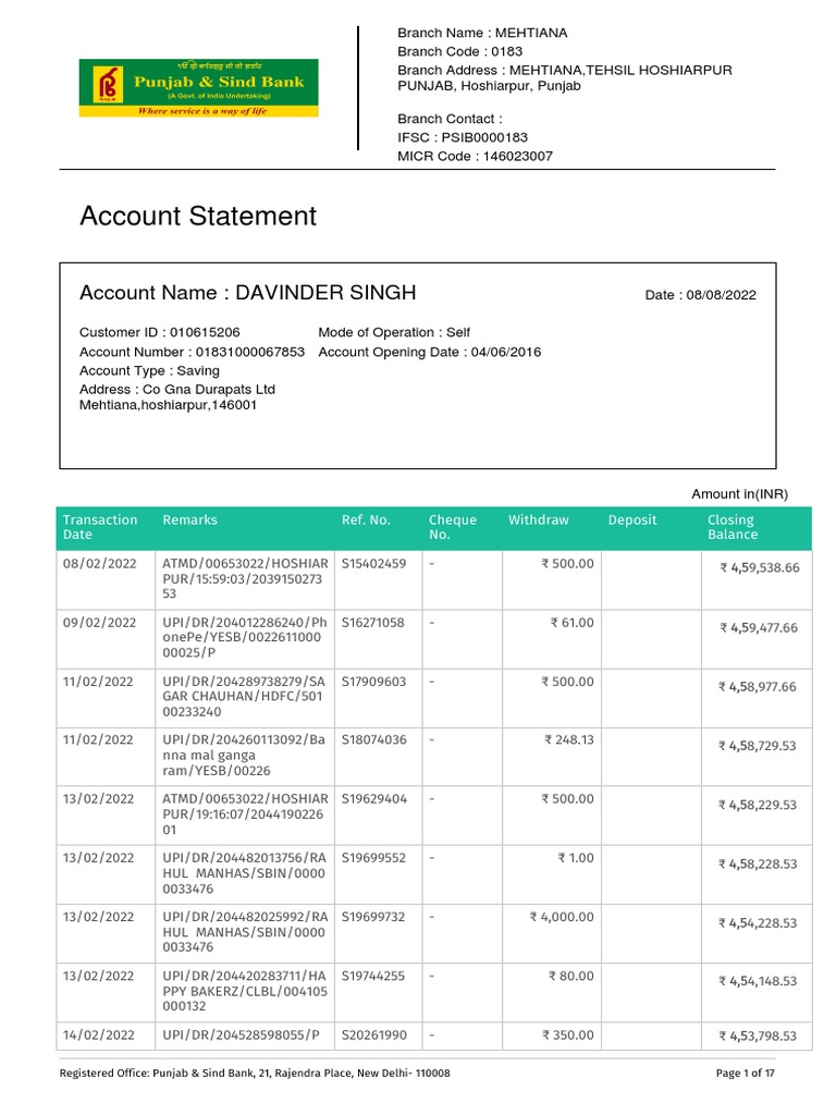 Account Statement for Davinder Singh | PDF | Institutional Investors ...
