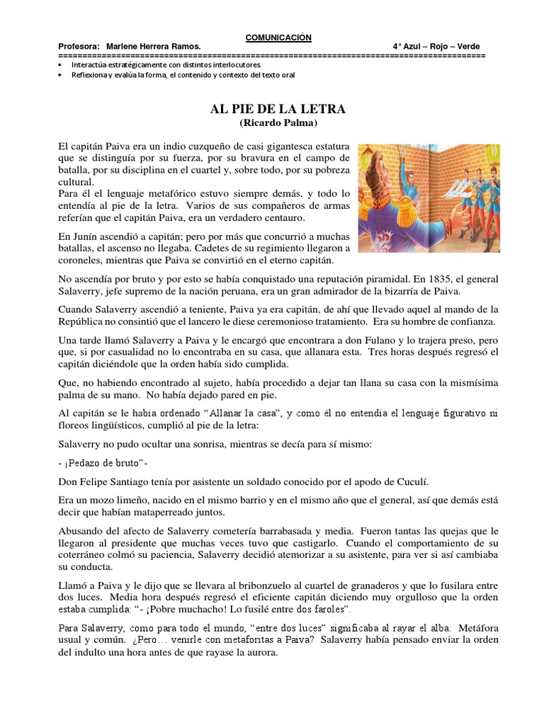 Al Pie de La Letra (Ricardo Palma) PDF Militar