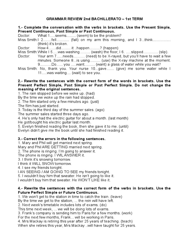 Verb Tense Exercises and Answers | PDF | Language Mechanics | Linguistics