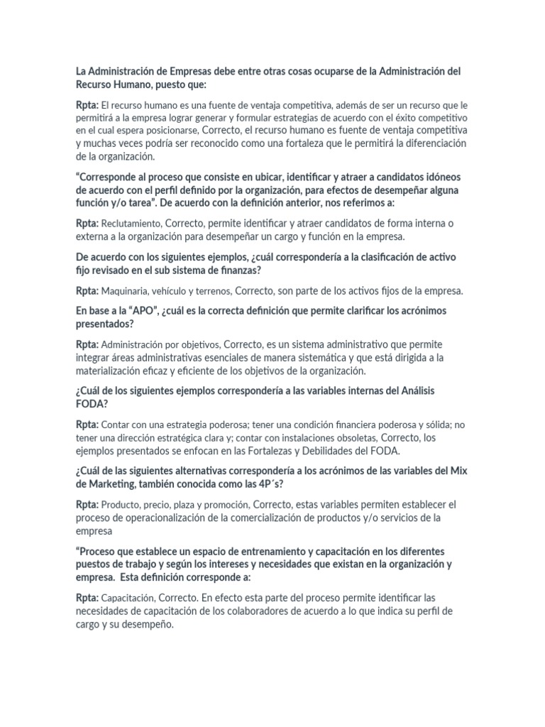 Test Administración Modulo 2 Pdf Gestión De Recursos Humanos