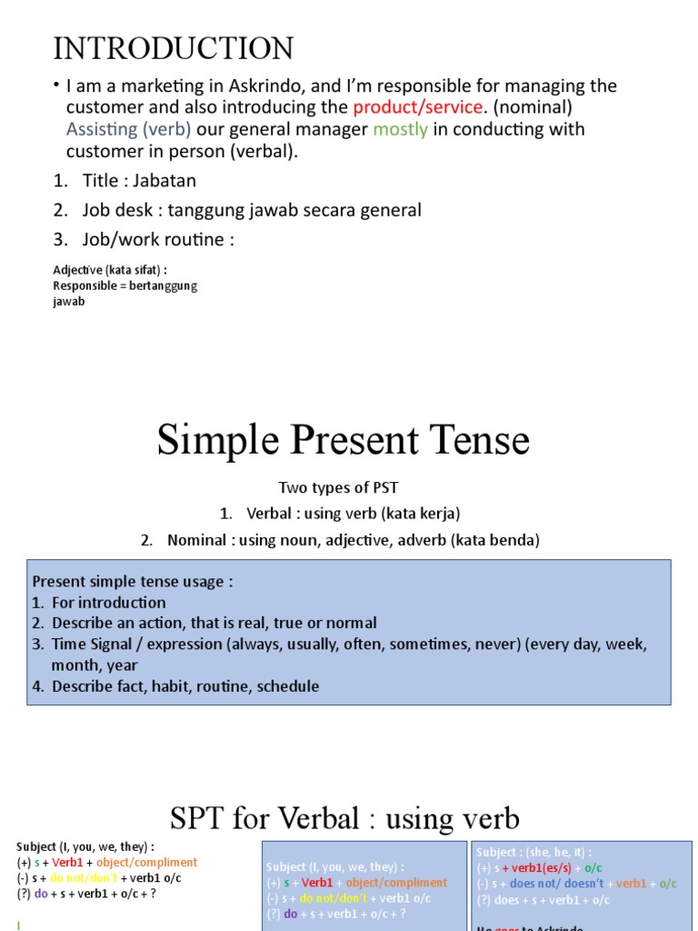 Introduction to Present Simple Tense | PDF | Verb | Linguistic Typology