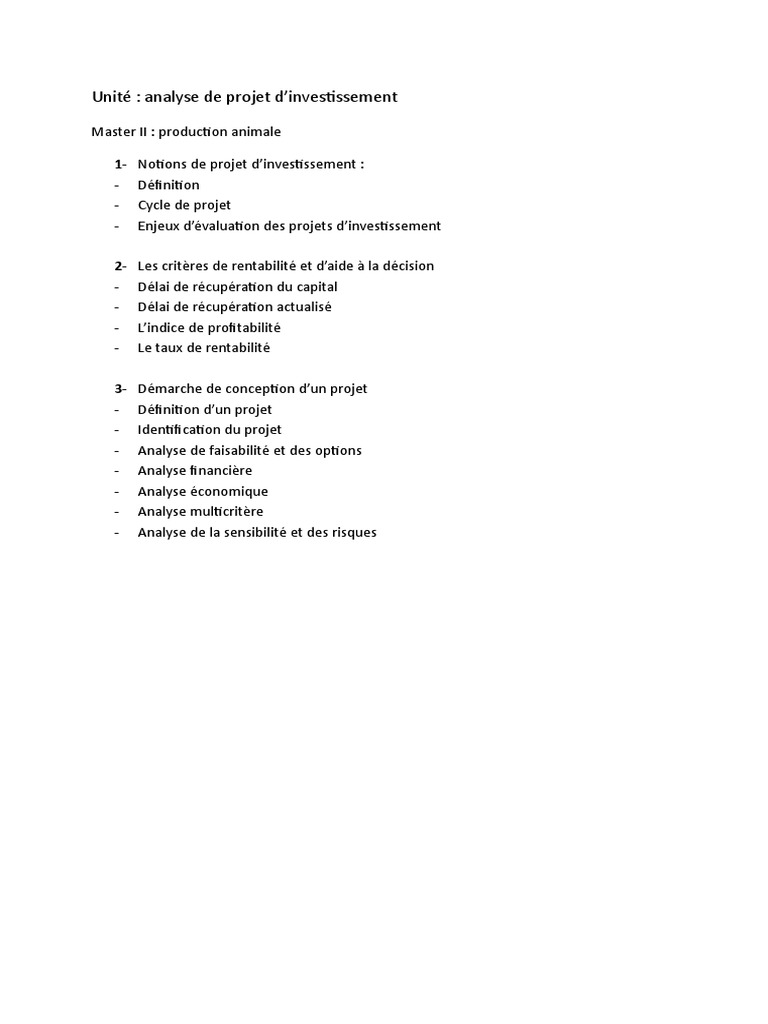 Analyse de projet d'investissement | PDF | Investir | Business