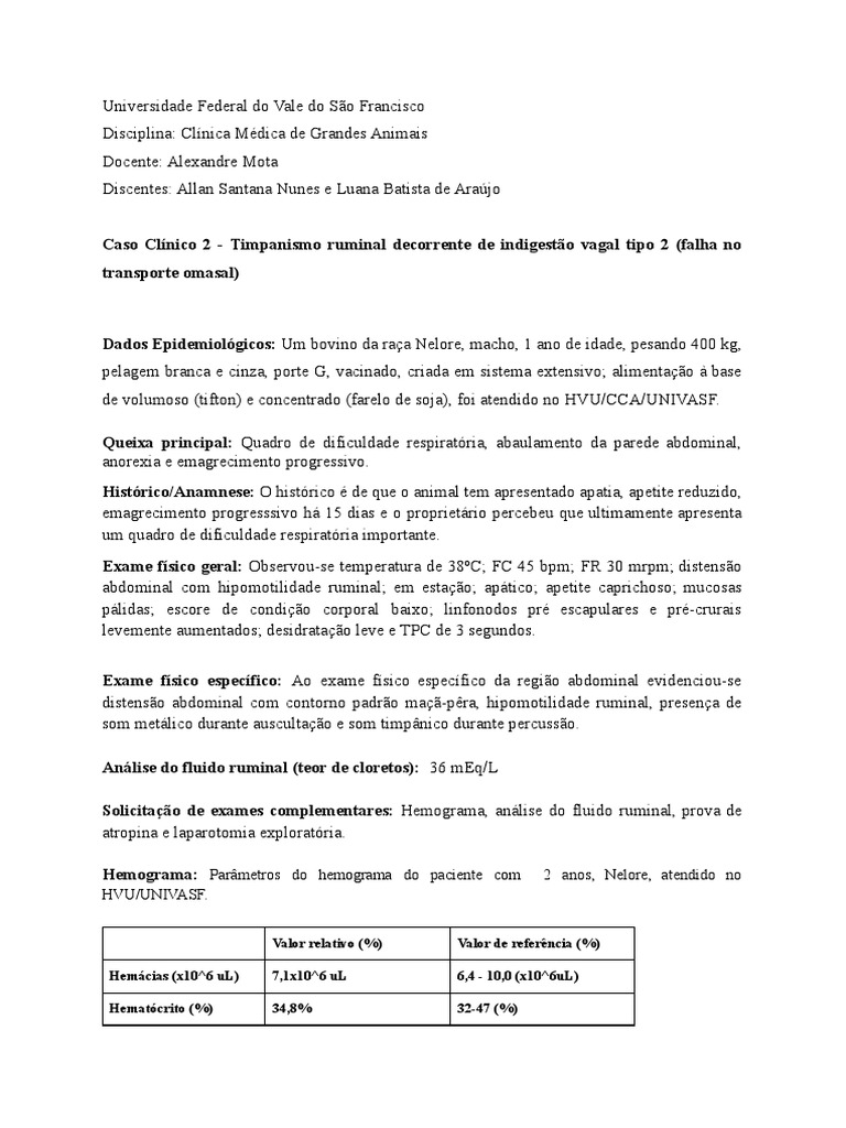 Caso clínico de timpanismo ruminal decorrente de indigestão vagal tipo