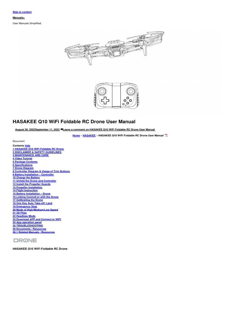 q10 Wifi Foldable RC Drone Manual PDF Wi Fi Unmanned Aerial Vehicle