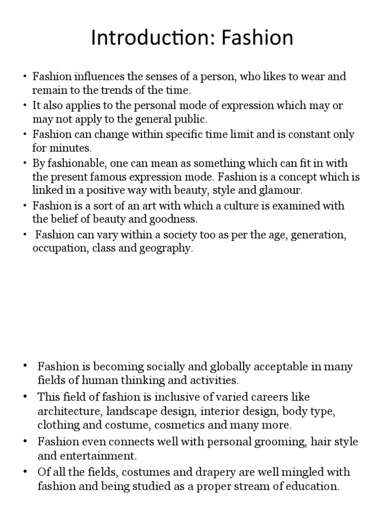 CH 1 Intro To Fashion PDF Fashion Clothing