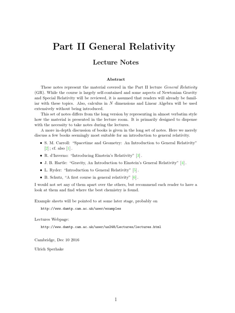 General Relativity Lecture Notes | PDF | Differentiable Manifold | Tensor