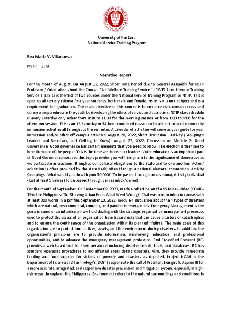 Narrative Report Villanueva | PDF | Emergency Management