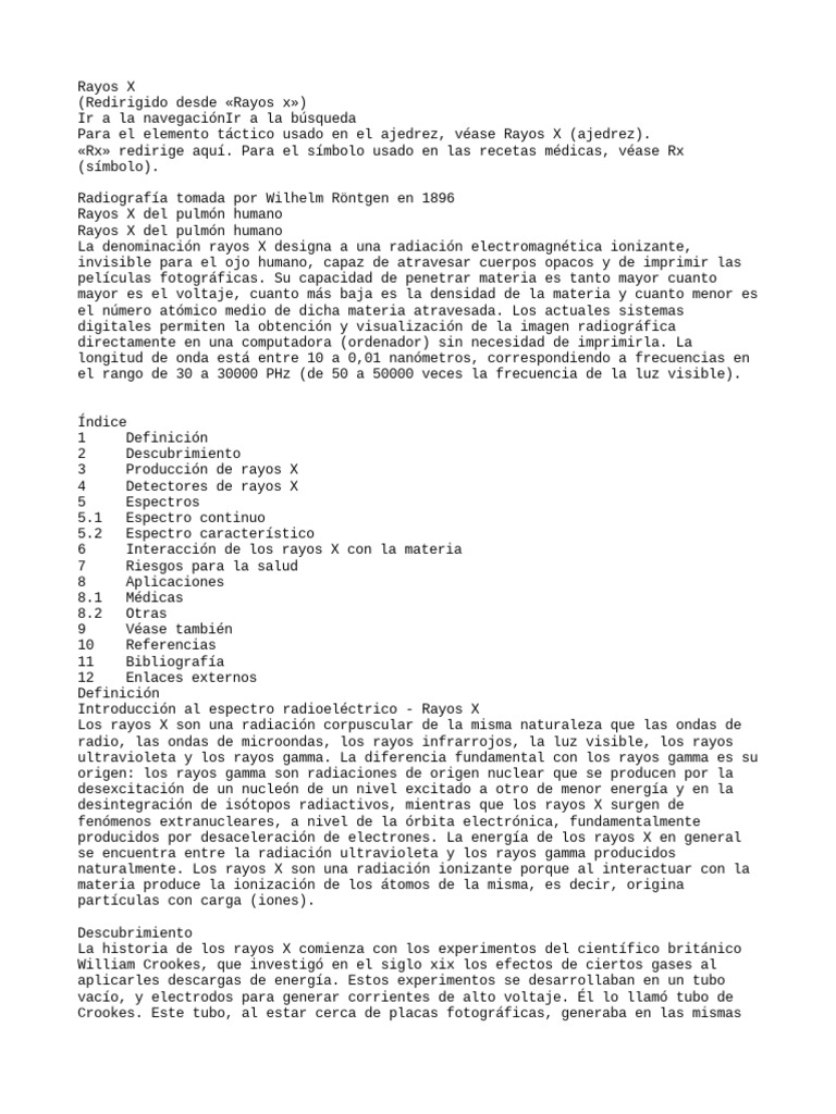 Rayos X | PDF | Rayo X | Espectro electromagnético