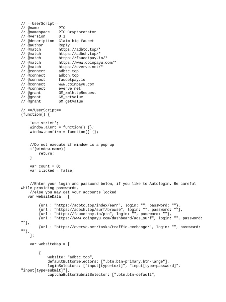 Automated cryptocurrency faucet claiming and surfing userscript pdf