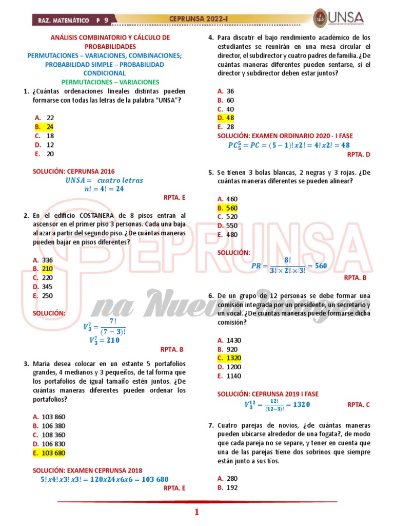 Análisis Combinatorio y Probabilidades | PDF | Combinatoria