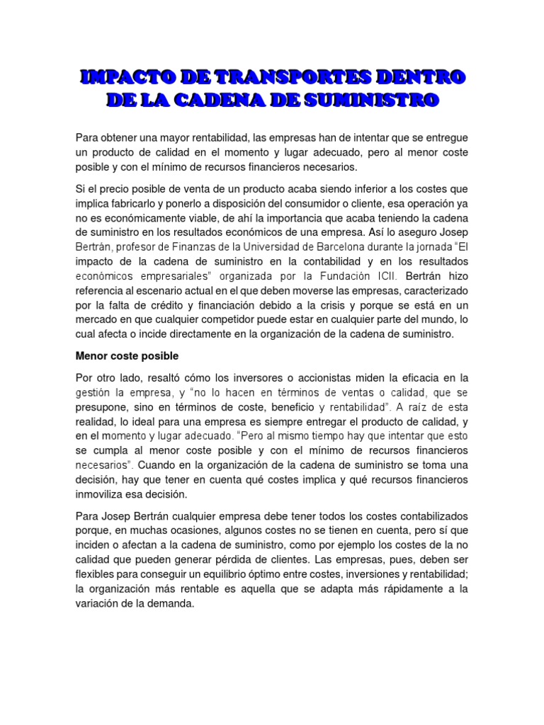 Impacto del Transporte en la Rentabilidad Empresarial | PDF | Negocios ...