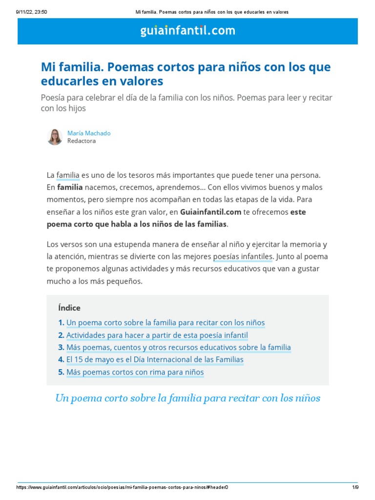 Poemas cortos sobre la familia y valores | PDF | Poesía | Canciones
