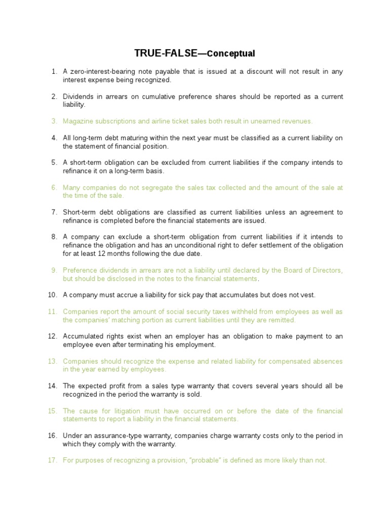 Current Liabilities Provisions And Contingencies Theories Pdf