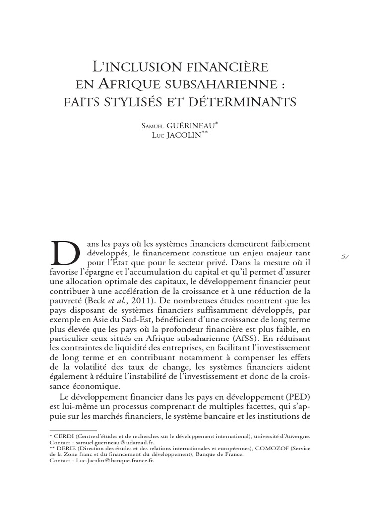 Inclusion financière en Afrique subsaharienne | PDF | Banques | La ...