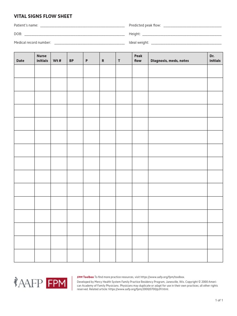 Vital Signs Flow Sheet PDF