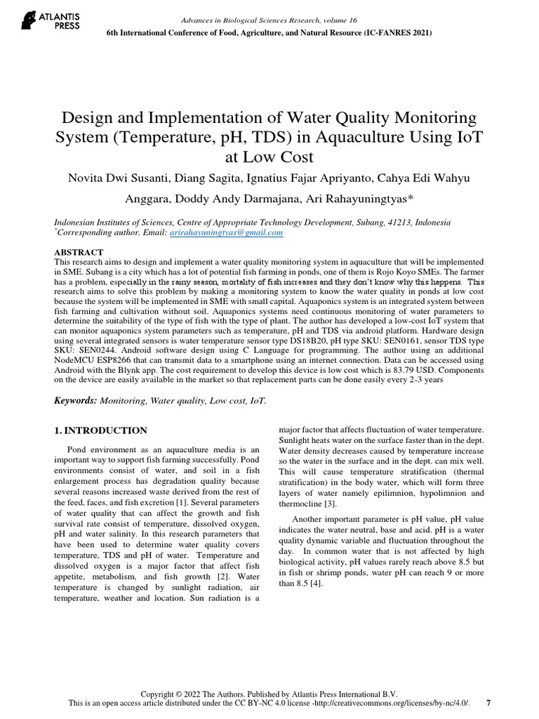 Design and Implementation of Water Quality Monitoring System