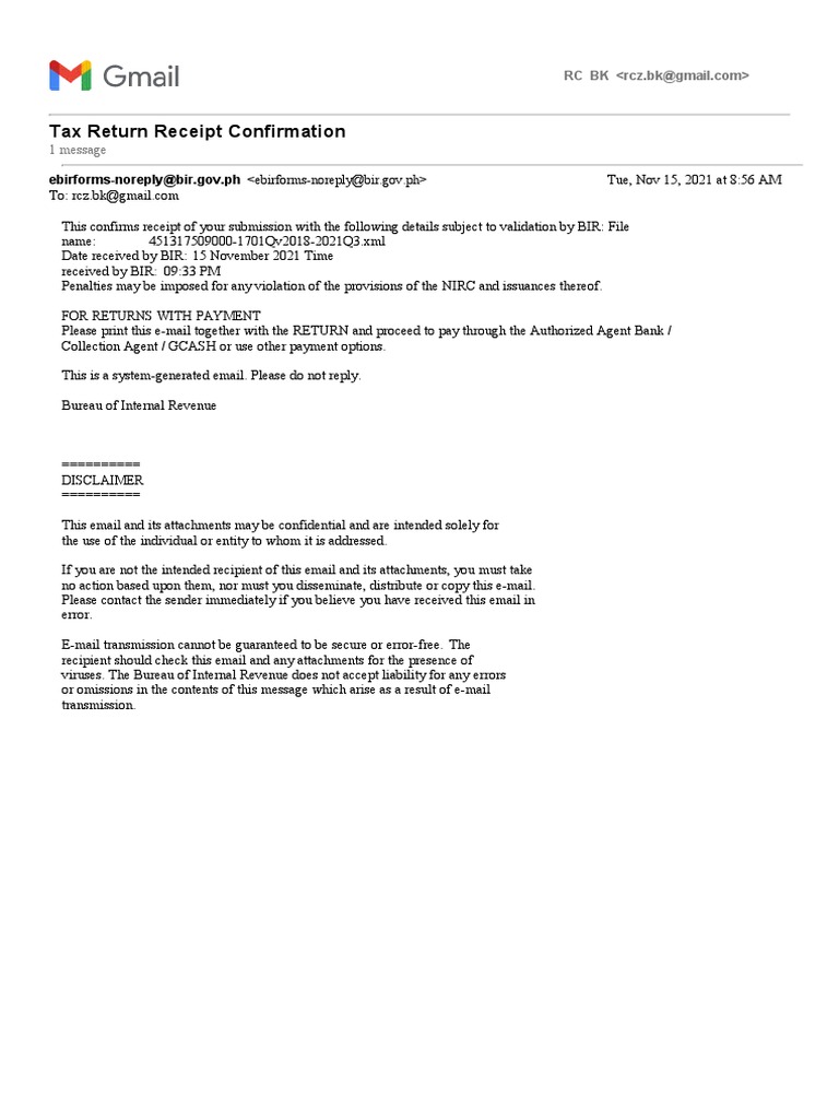 Gmail - Tax Return Receipt Confirmation | PDF | Social Science | Law
