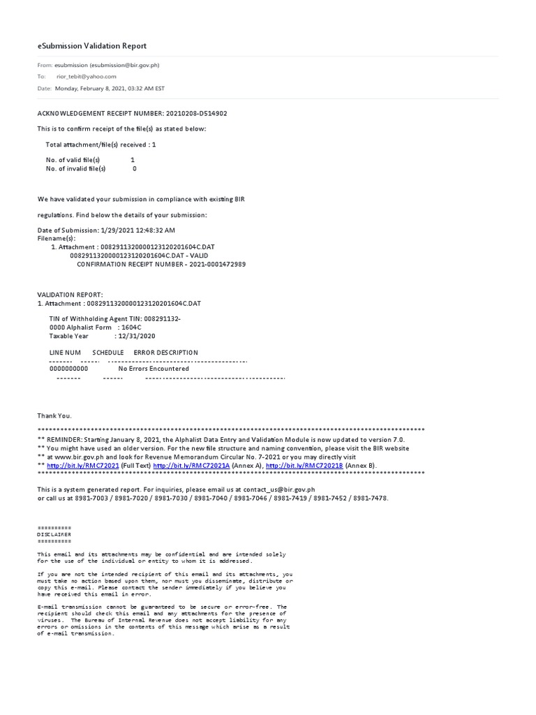 Yahoo Mail eSubmission Validation Report PDF