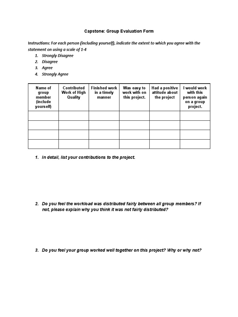 Capstone Peer Assessment Form | PDF | Career & Growth | Science ...