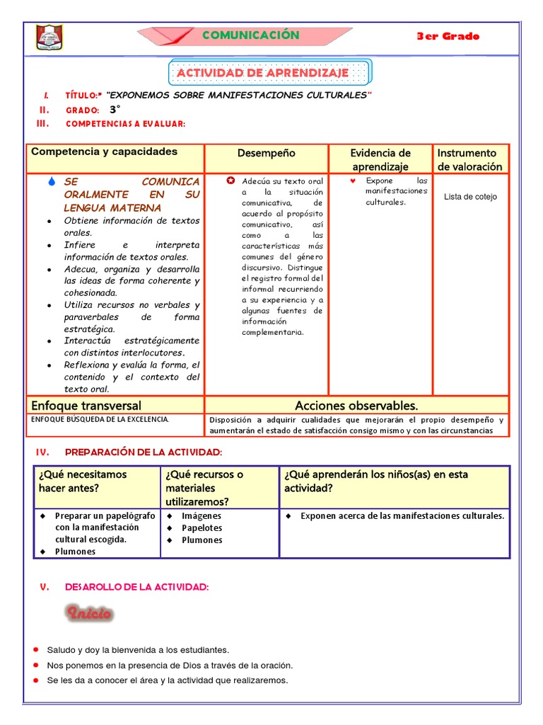 Actividad de Comunicación Tercer Grado | PDF | Evaluación | Aprendizaje