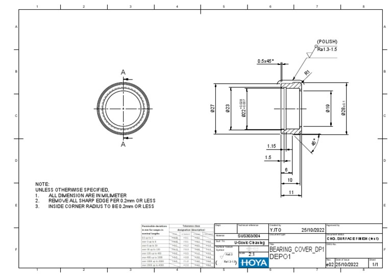 Bearing Cover Dp1 DWG V7e02 PDF Industrial Processes Crafts