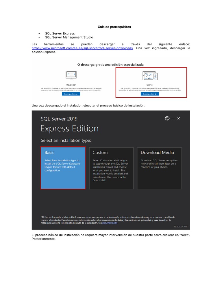 Instalación de SQL Server Express y SSMS | PDF