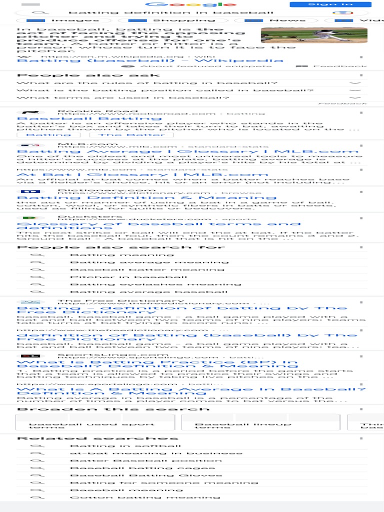 Batting Definition in Baseball Google Search PDF Batting