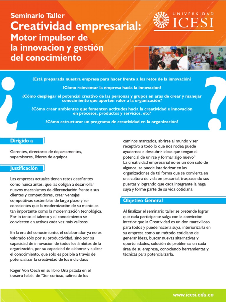 Taller de Creatividad Empresarial 2023 | PDF | Crecimiento personal y ...