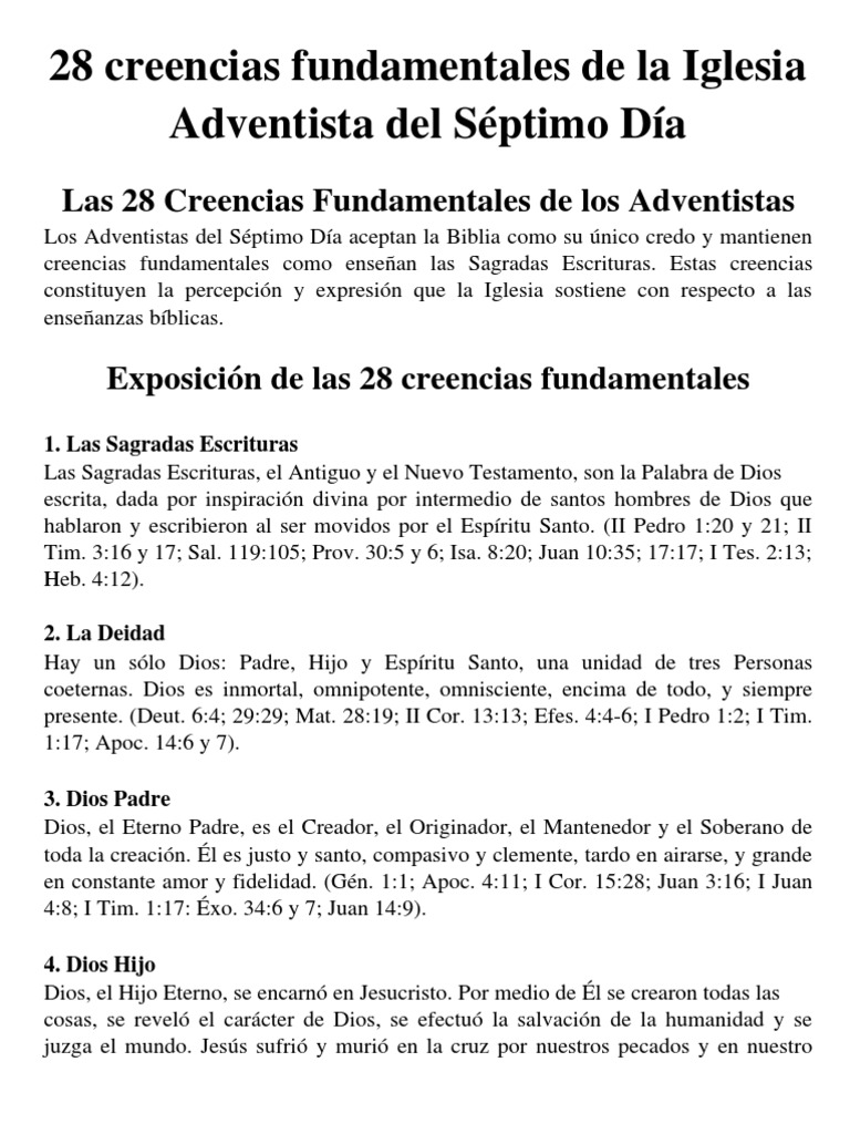 28 Creencias Fundamentales Adventistas | PDF | Iglesia Adventista del ...