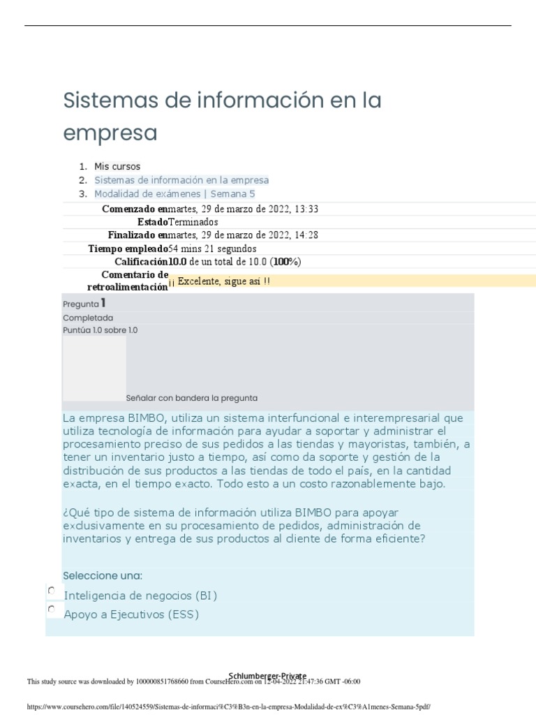 Sistemas de Informaci N en La Empresa Modalidad de Ex Menes Semana 5 ...