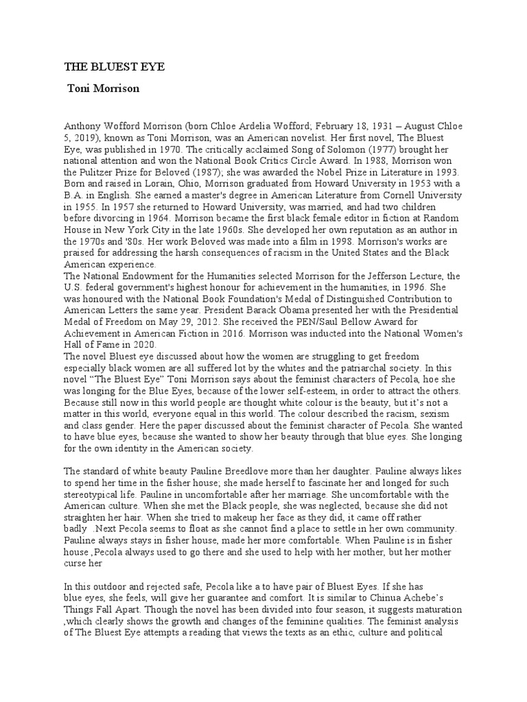 Project bluest eye pdf critical theory