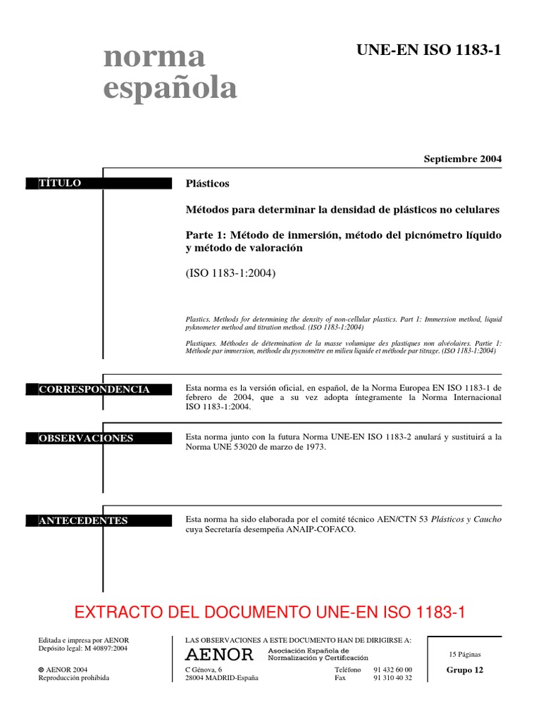 (Ex) Une-En Iso 1183-1 2004 | PDF | Naturaleza