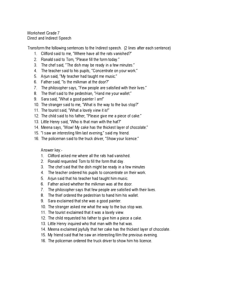 Direct and Indirect Worksheet | PDF