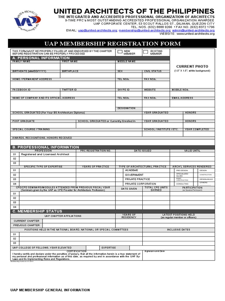 UAPMEMBERSHIPAPPLICATIONFORM PDF Metro Manila Architect