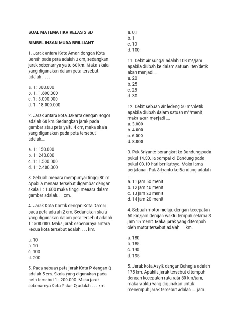 Soal Matematika Kelas 5 Kurikulum Merdeka | PDF | Metode & Bahan Ajar