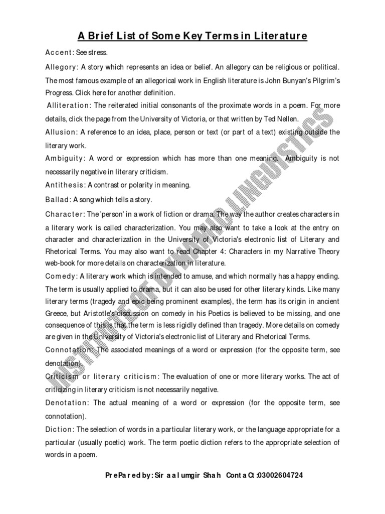 Key Literary Terms Explained | PDF | Poetry | Narration
