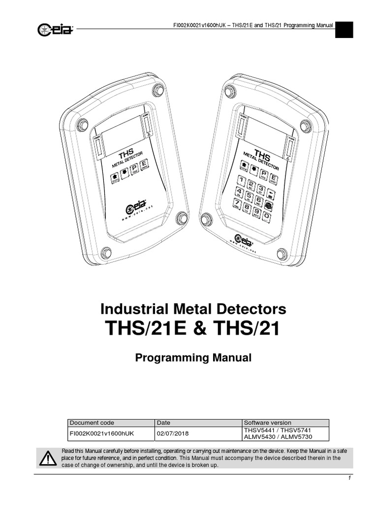 Ceia Industrial Metal Detectors THS/21E & THS/21 Programming Manual