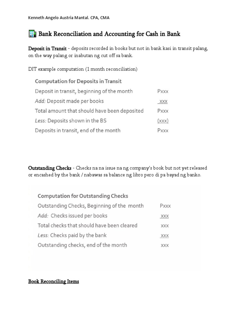 Basic Accounting Bank Reconciliation Pdf Banks Debits And Credits