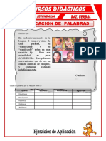 Ejercicios de Clasificación de Palabras para Quinto de Secundaria