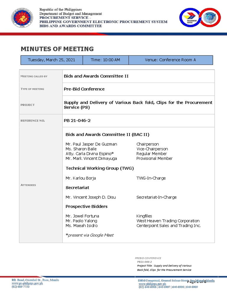 Pre-Bid Conference Minutes for PB21-046-2 | PDF | Government | Justice