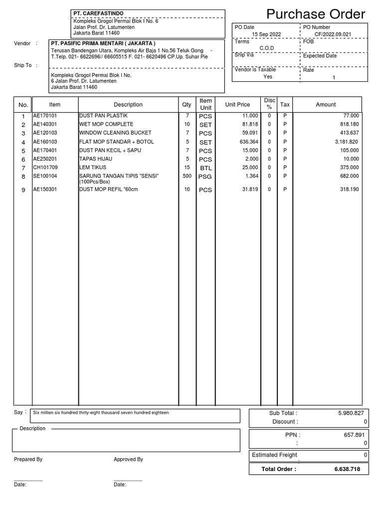 No. Item Unit 1 PCS 2 SET 3 PCS 4 SET 5 PCS 6 PCS 7 BTL 8 PSG 9 PCS ...