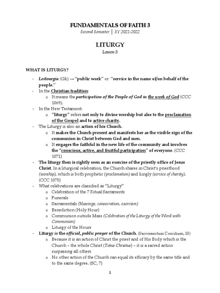 Lesson 3 Liturgy Ay 2021 2022 Pdf Eucharist Mass Liturgy