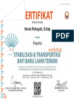 Novie Rohayati, s.kep Sertifikat Workshop Stabilisasi & Transportasi Bayi Baru Lahir Terkini- Ipani Dki Jakarta