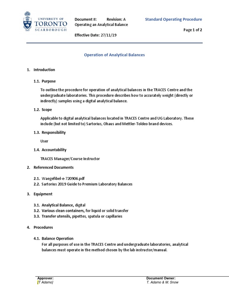 Analytical Balance SOP PDF Weight Metrology