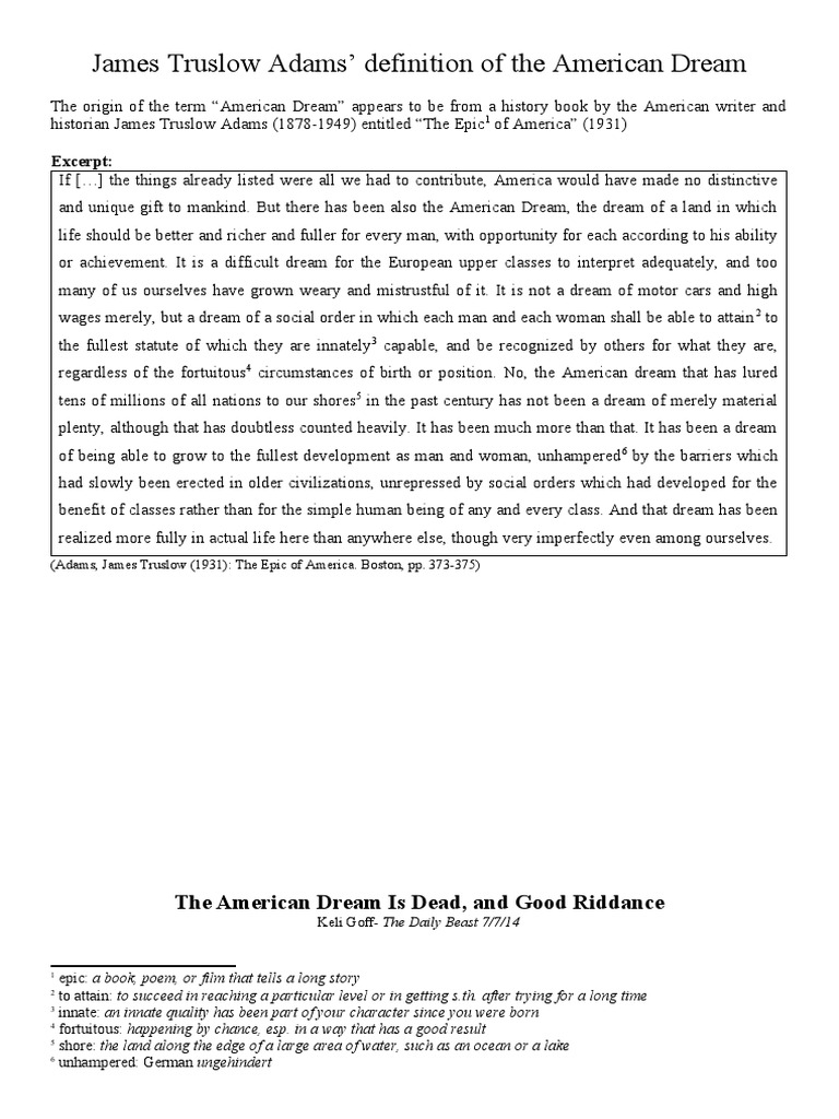 Adams' Definition of the American Dream | PDF