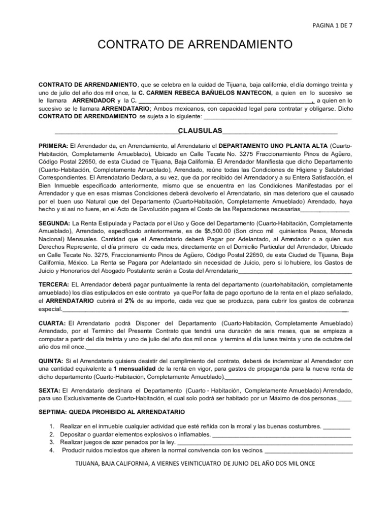 Copia en Blanco de Contrato de Arrendamiento