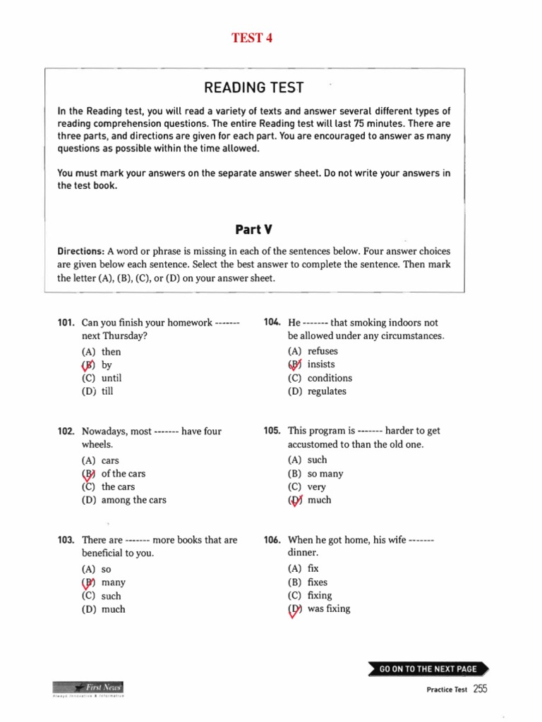 TOEIC Reading Part 5 Practice Test | PDF