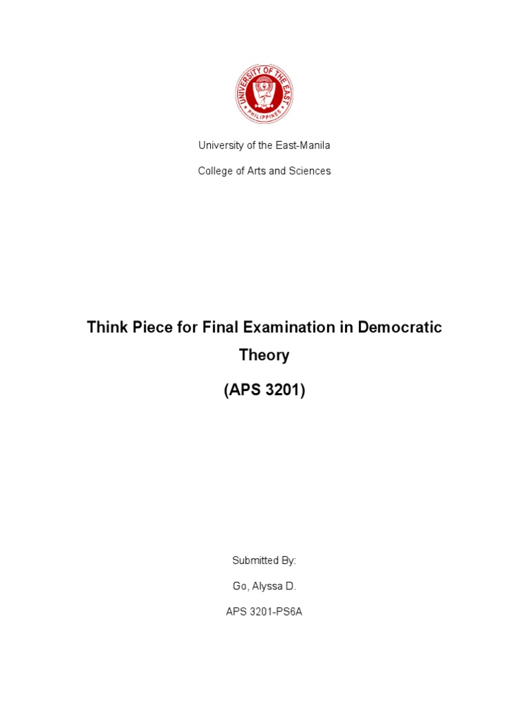Think Piece For Democratic Theory | PDF | Democracy | Political Ideologies